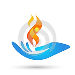 Flame fire people hand logo icon element vector on white background