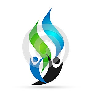 Flame fire people logo, modern flames logotype symbol icon design vector on white background