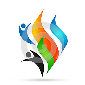 Flame fire people logo, modern flames logotype symbol icon design vector on white background