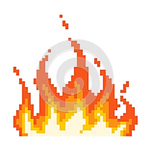 Flame fire pixel icon. Wave napalm burning everything around fire with glowing yellow core red energy.