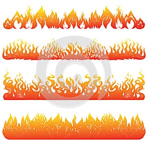 Flame and fire Set in vintage style. Hand drawn engraved monochrome bonfire or burn sketch. Vector illustration for