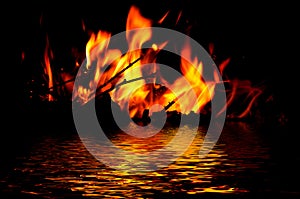 Flame fire water reflection