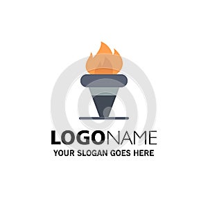 Flame, Games, Greece, Holding, Olympic Business Logo Template. Flat Color photo