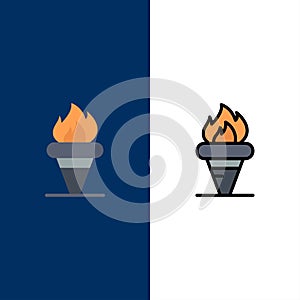 Flame, Games, Greece, Holding, Olympic  Icons. Flat and Line Filled Icon Set Vector Blue Background photo