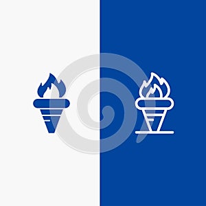 Flame, Games, Greece, Holding, Olympic Line and Glyph Solid icon Blue banner Line and Glyph Solid icon Blue banner photo