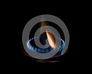 Flame of a gas burner on a black background