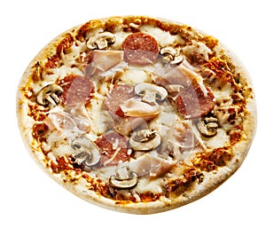 Flame grilled appetizing Italian pizza photo