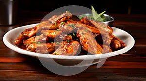 Flame grilled BBQ chicken wings, delightful finger food