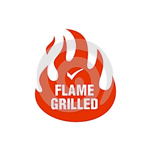 flame grilled vector sign. Red fire flame icon label for bbq