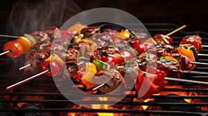 Flame kissed bbq kebabs, succulent meat array photo