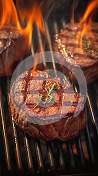 Flame kissed grill Juicy beef steaks sizzling in mesmerizing barbecue