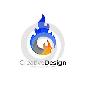Flame logo with abstract design vector image, blue color