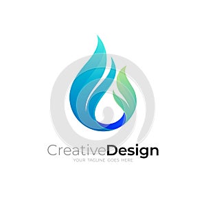 Flame logo with blue color, simple logo with modern icons
