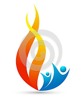Flame logo with people.