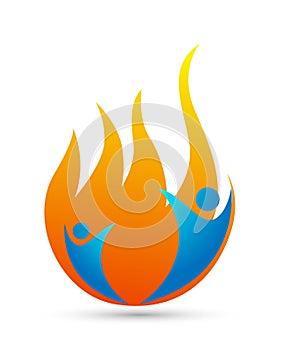 Flame logo with people.