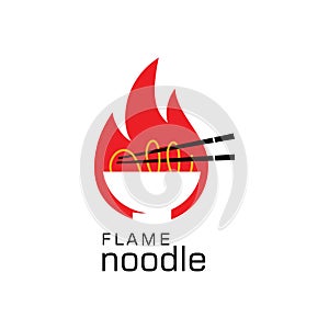 Flame Noodle Ramen Restaurant and Food Logo Design Vector
