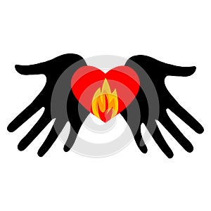Flame in the palms of your hands. The hands or palms are joined together by the flame of a sacred candle.
