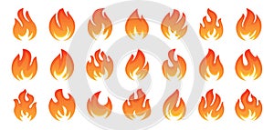 Flame, red hot bonfire set vector icons. Blazing, burning heat fire symbol. Ignition concept. Vector isolated