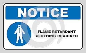 Flame retardant clothing required sign. Vector illustration photo