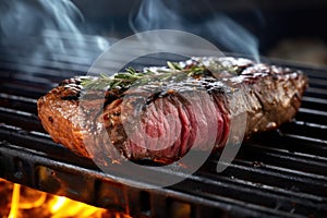 flame-seared steak on a gas grill