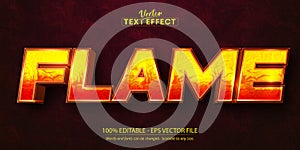 Flame text effect, fire orange color editable text style on dark grunge textured background