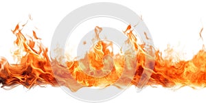 Flame on a transparent background. Long horizontal strip of fire, the concept of a blaze, a design element.