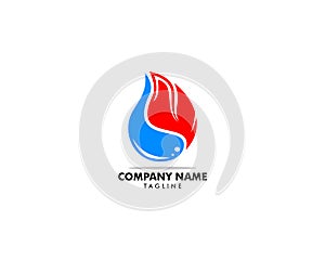 Flame and Water Logo Design, Plumbing and Heating Logo Design Template Vector