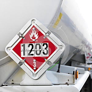 Flameable sign on tanker.
