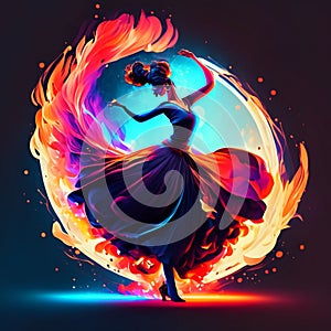 Flamenco dancer dancing in the night club. Vector illustration Generative AI