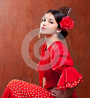 Flamenco dancer Spain woman gipsy with red rose photo