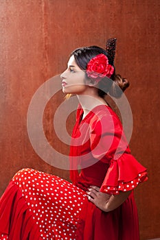 Flamenco dancer Spain woman gipsy with red rose photo