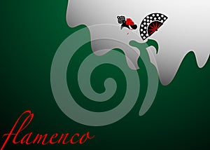 Flamenco dancer template, sexy silhouette beautiful Spanish woman in green long dress with folding fan and peineta