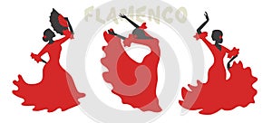 Flamenco dancer vector illustration. Set of dancing Spanish women