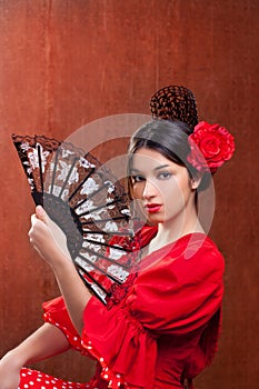 Flamenco dancer woman gipsy red rose spanish fan