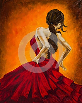 Flamenco dancing girl, professional flamenco dancer. oil painting