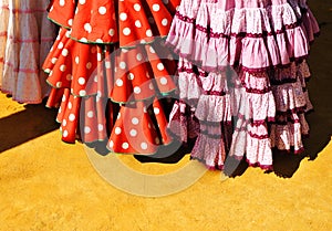 Flamenco typical dresses, Fair in Seville, Andalusia, Spain