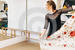 flamenco woman dancer smiling and happy