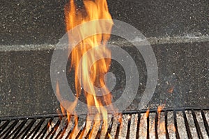 Flames in a barbecue - Front view