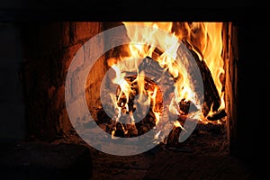 Flames burning in the fireplace