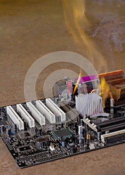 Flames on burning main-board