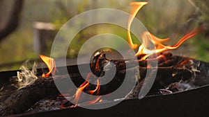 Flames of camp fire in slow motion