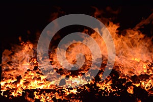 Flames in a coal burning furnace