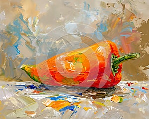 Flames of Color: A Bold Impasto Painting of Red Pepper on a Vibr