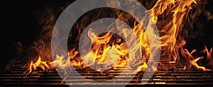 The Flames Dancing on a Grill Ready for Culinary Creation.AI generated image