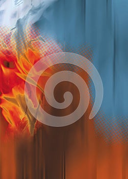 Flames dots orange blue background