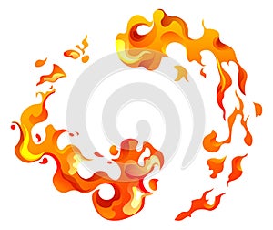 Flames and fire burning, circle frame for text