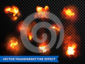 Flames fire burning explosion bursts transparent vector