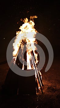 Flames of fire in the darkness.