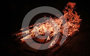 Flames of fire in the darkness.