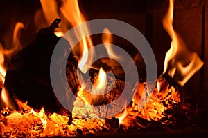 Flames of a fire in a fireplace